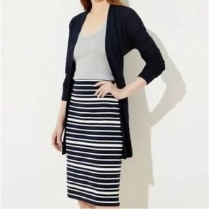 NWOT LOFT navy white stripe pull on pencil skirt